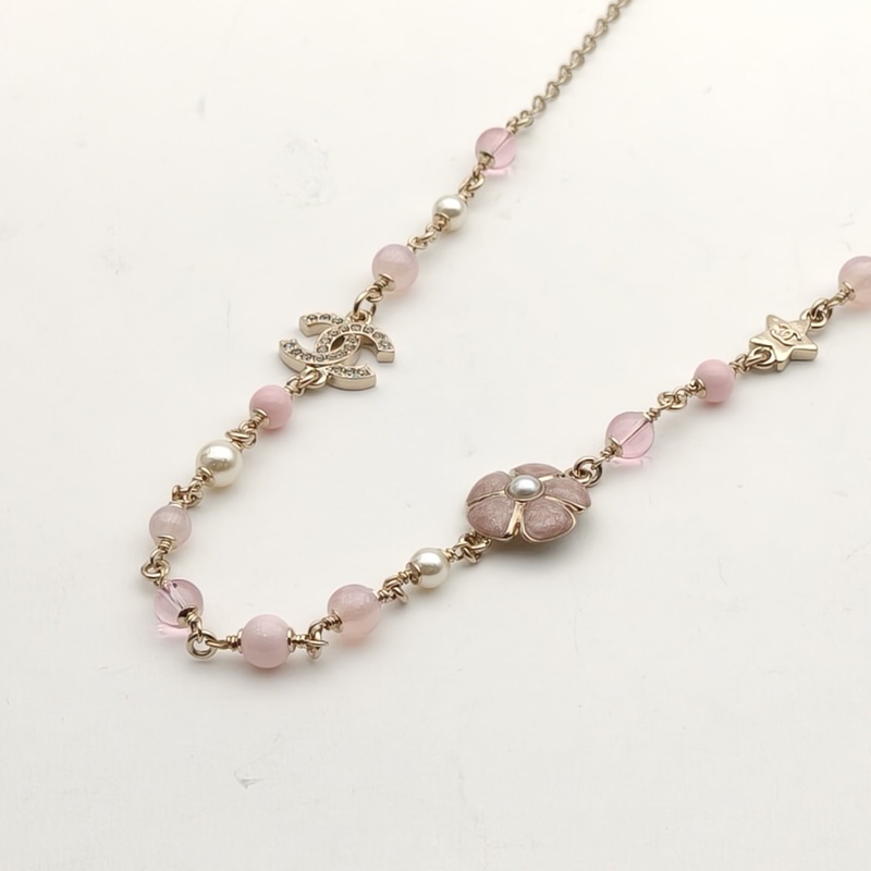 CHANEL 合金26C花朵雙C水鑽項鏈-2