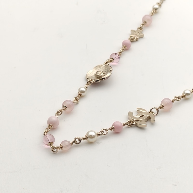CHANEL 合金26C花朵雙C水鑽項鏈-3