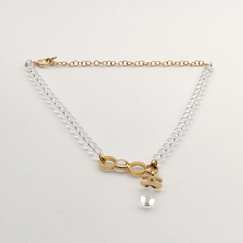 CHANEL 合金24S雙C吊墜水晶項鏈-4