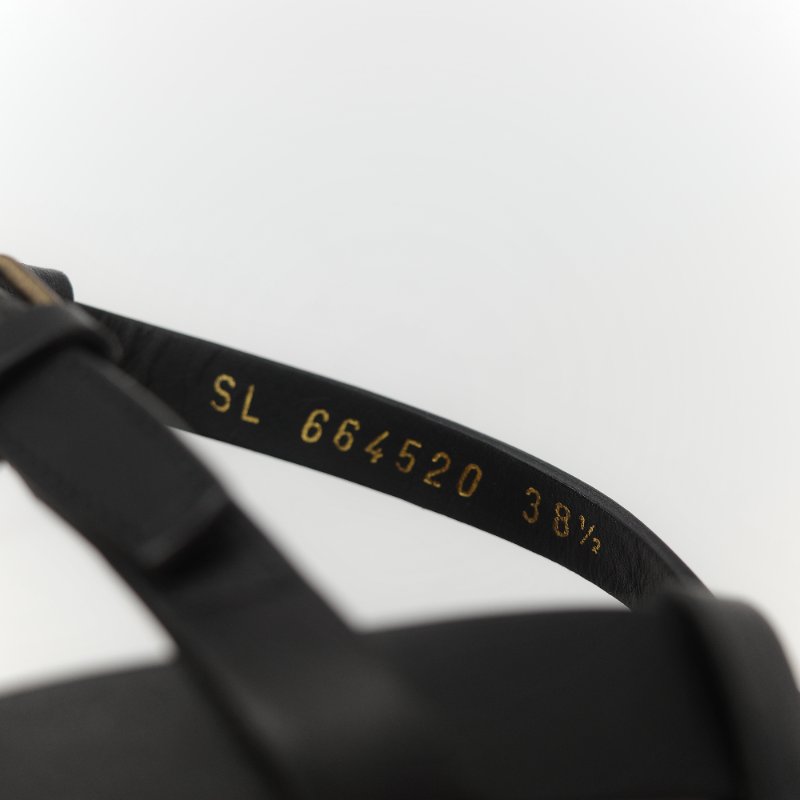 Saint Laurent 聖羅蘭 YSL 金屬 Logo 復古銅金 黑色牛皮 平底涼鞋-20