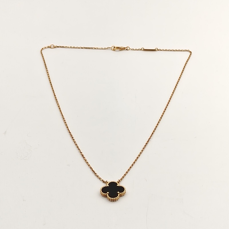 VAN CLEEF&ARPELS VintageAlhambra中號單花項鏈新扣18K黃金/縞瑪瑙-2
