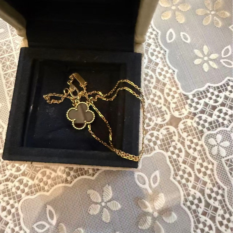 VAN CLEEF&ARPELS VintageAlhambra中號單花項鏈新扣18K黃金/縞瑪瑙-4