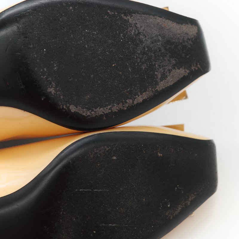 Roger Vivier Belle Vivier Pumps In Patent Leather 裸色 漆皮金色方釦粗跟低跟鞋-28