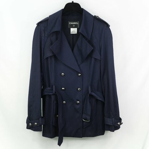 Chanel 香奈兒 2025/26 Coco Neige 海軍藍 棉質 混紡 繫帶式 風衣外套