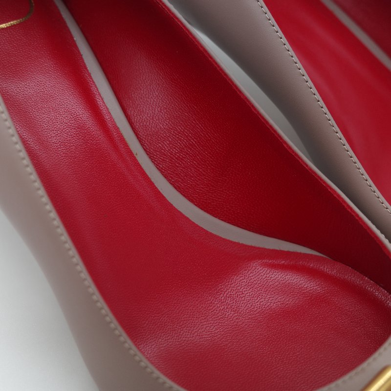 Valentino 范倫鐵諾 藕粉色牛皮 V Logo 淺口 小跟鞋 貓跟鞋 工作鞋-10