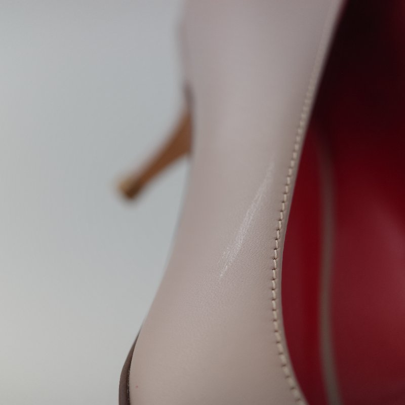 Valentino 范倫鐵諾 藕粉色牛皮 V Logo 淺口 小跟鞋 貓跟鞋 工作鞋-14