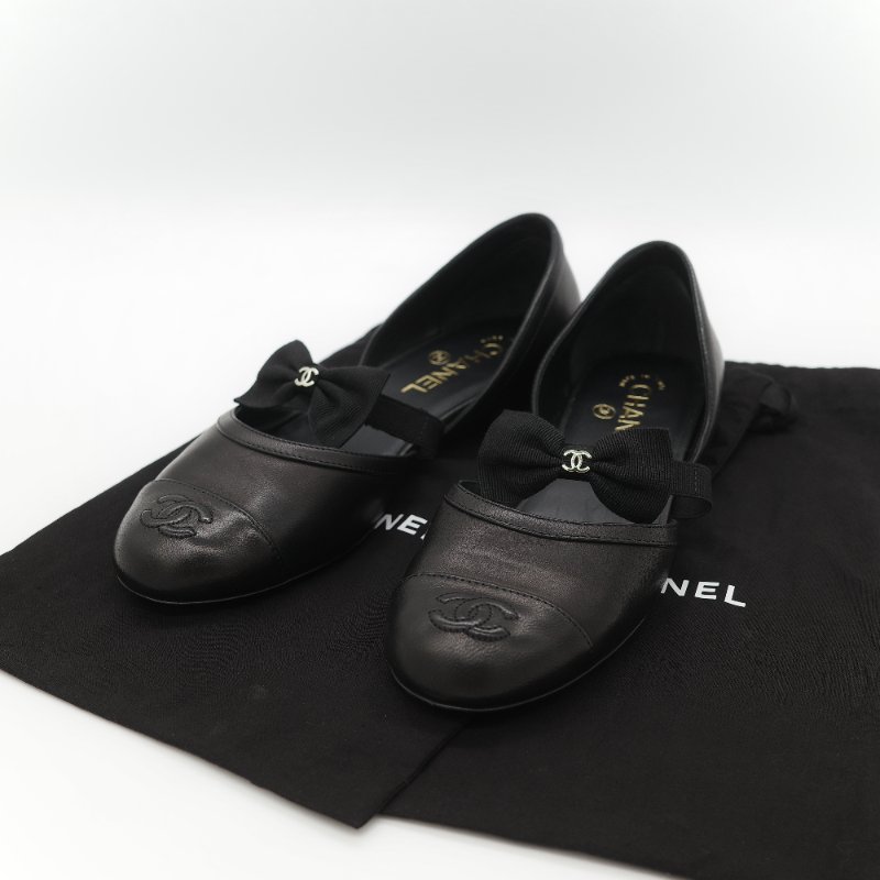 Chanel 香奈兒 黑色牛皮 蝴蝶結 娃娃鞋 平底鞋 EU38-0