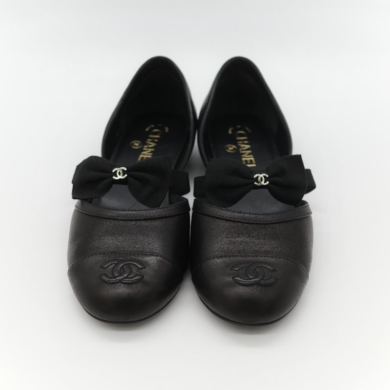 Chanel 香奈兒 黑色牛皮 蝴蝶結 娃娃鞋 平底鞋 EU38-1