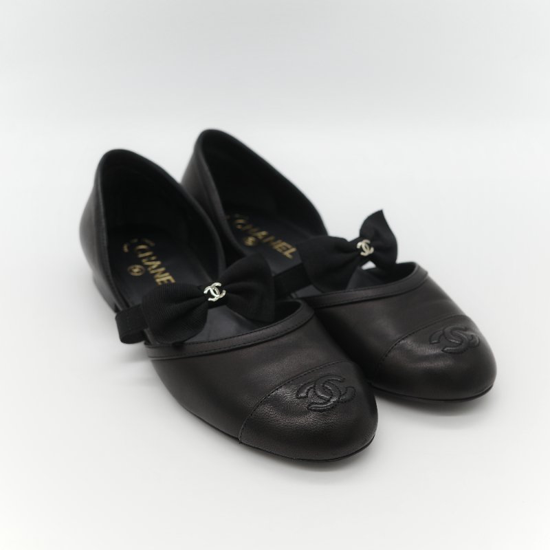 Chanel 香奈兒 黑色牛皮 蝴蝶結 娃娃鞋 平底鞋 EU38-2
