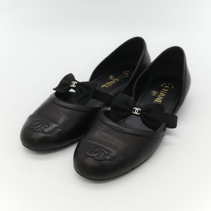Chanel 香奈兒 黑色牛皮 蝴蝶結 娃娃鞋 平底鞋 EU38-3