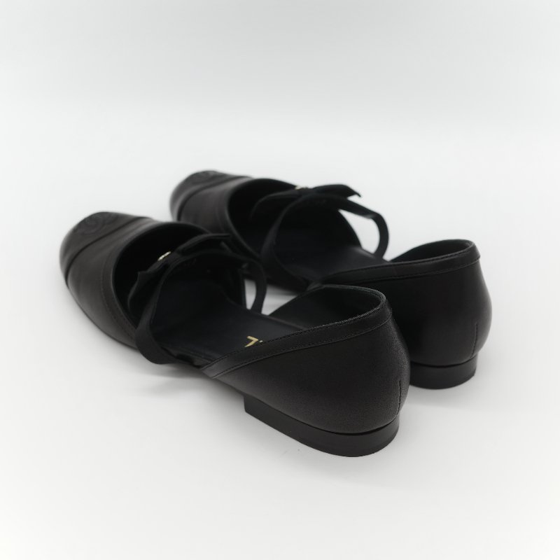 Chanel 香奈兒 黑色牛皮 蝴蝶結 娃娃鞋 平底鞋 EU38-4