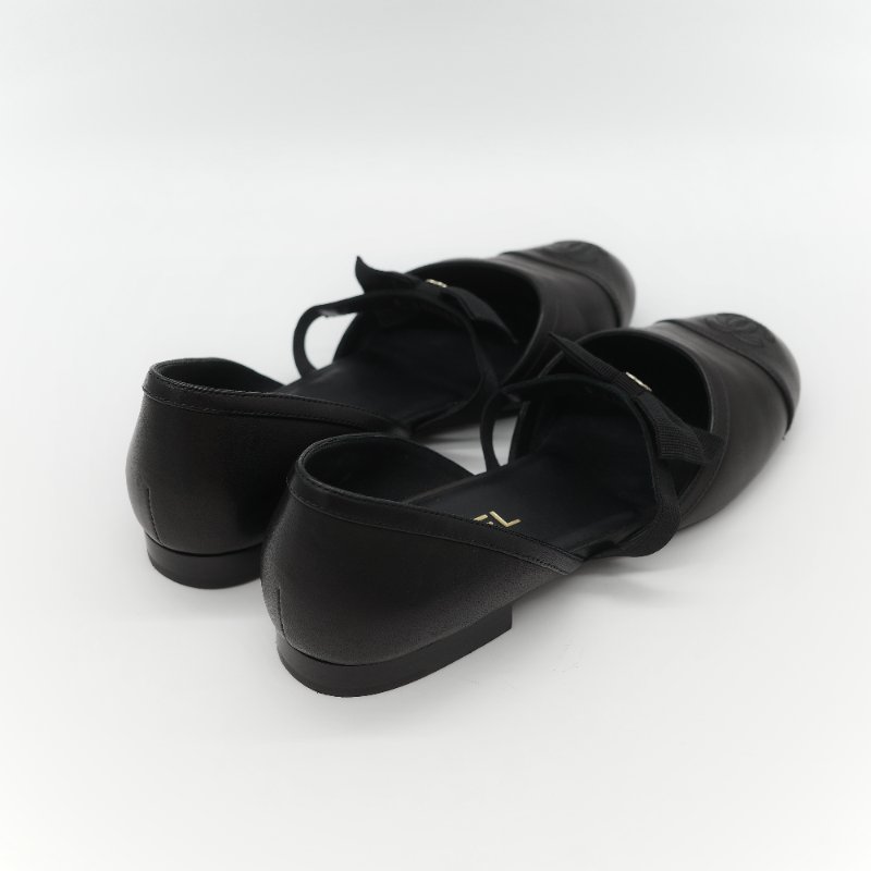 Chanel 香奈兒 黑色牛皮 蝴蝶結 娃娃鞋 平底鞋 EU38-5