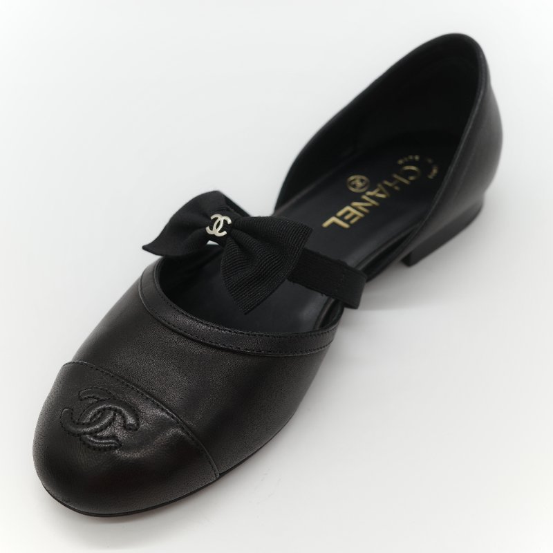Chanel 香奈兒 黑色牛皮 蝴蝶結 娃娃鞋 平底鞋 EU38-9