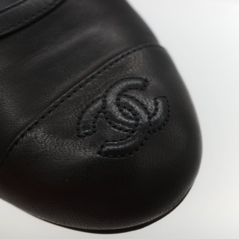 Chanel 香奈兒 黑色牛皮 蝴蝶結 娃娃鞋 平底鞋 EU38-12