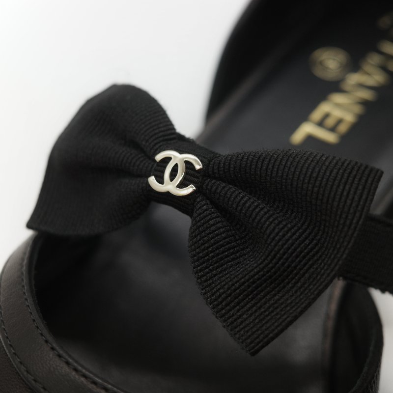 Chanel 香奈兒 黑色牛皮 蝴蝶結 娃娃鞋 平底鞋 EU38-20