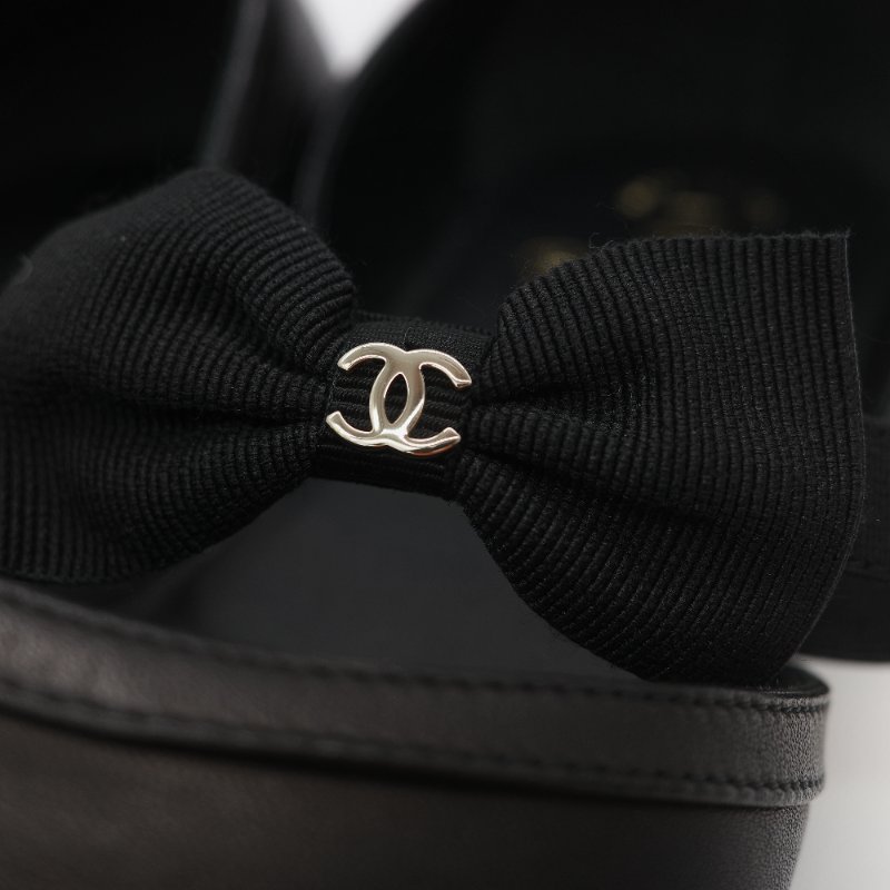 Chanel 香奈兒 黑色牛皮 蝴蝶結 娃娃鞋 平底鞋 EU38-21