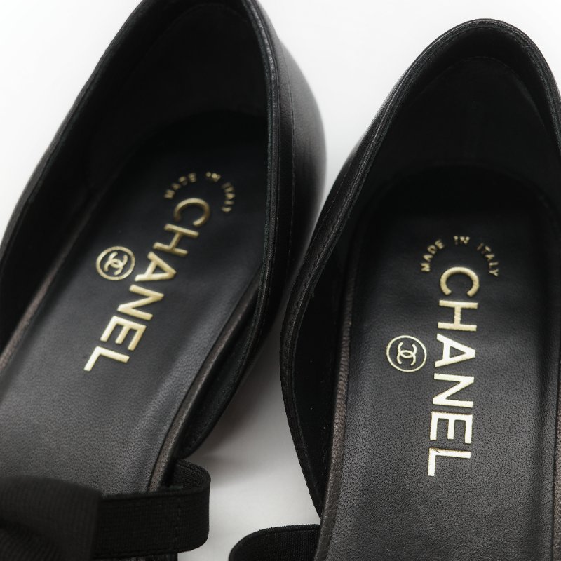 Chanel 香奈兒 黑色牛皮 蝴蝶結 娃娃鞋 平底鞋 EU38-22