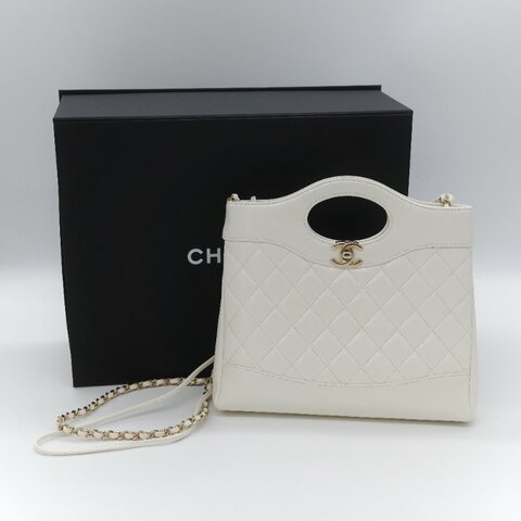 Chanel 香奈兒 31Bag Mini 22cm 白雪公主 奶白色 油蠟皮 晶片款 淺金扣 手提包 斜挎包 兩用包