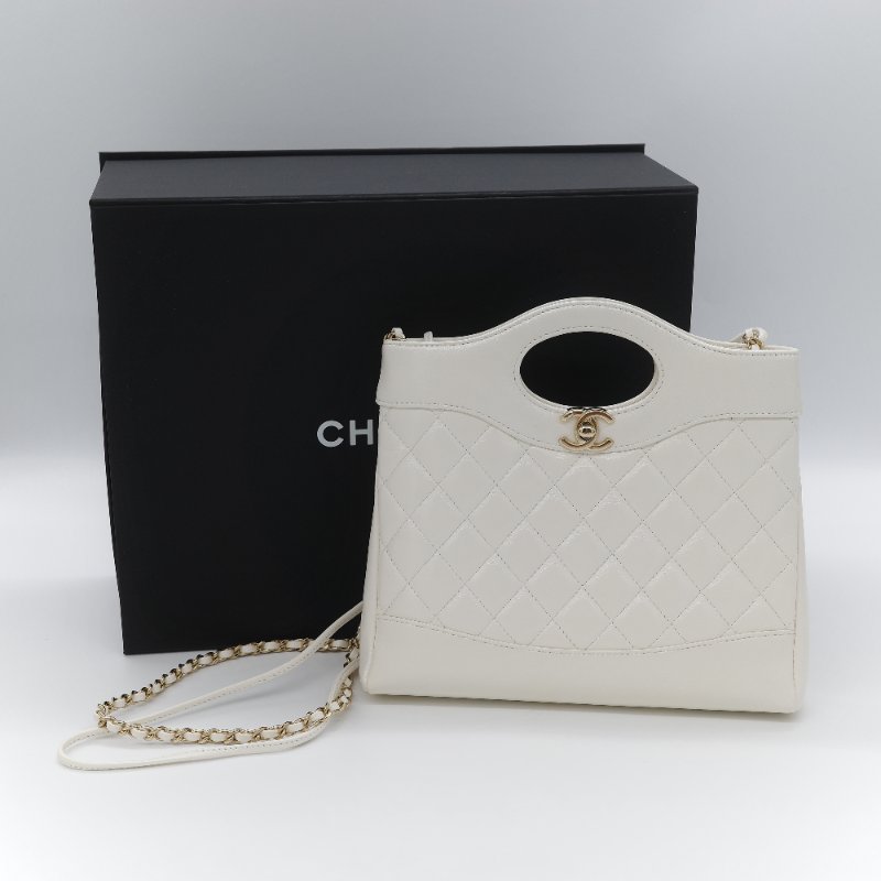 Chanel 香奈兒 31Bag Mini 22cm 白雪公主 奶白色 油蠟皮 晶片款 淺金扣 手提包 斜挎包 兩用包-0