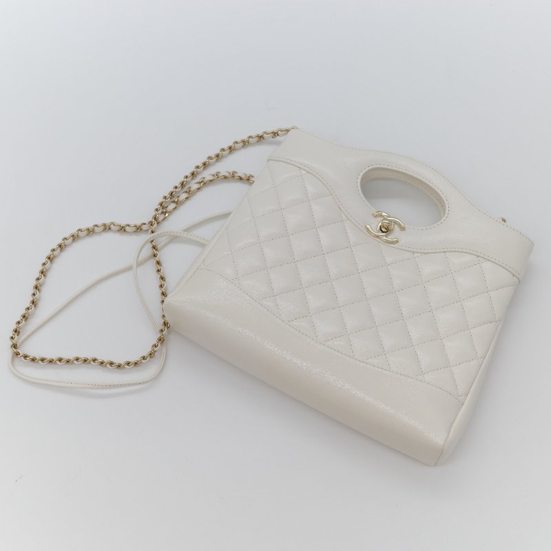 Chanel 香奈兒 31Bag Mini 22cm 白雪公主 奶白色 油蠟皮 晶片款 淺金扣 手提包 斜挎包 兩用包-1