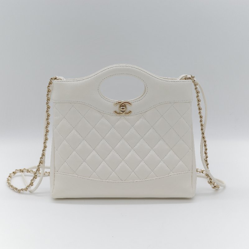 Chanel 香奈兒 31Bag Mini 22cm 白雪公主 奶白色 油蠟皮 晶片款 淺金扣 手提包 斜挎包 兩用包-2