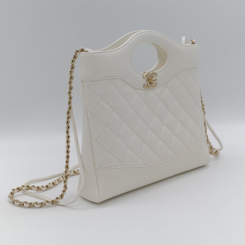 Chanel 香奈兒 31Bag Mini 22cm 白雪公主 奶白色 油蠟皮 晶片款 淺金扣 手提包 斜挎包 兩用包-3