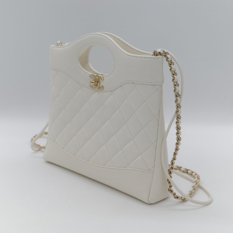 Chanel 香奈兒 31Bag Mini 22cm 白雪公主 奶白色 油蠟皮 晶片款 淺金扣 手提包 斜挎包 兩用包-4