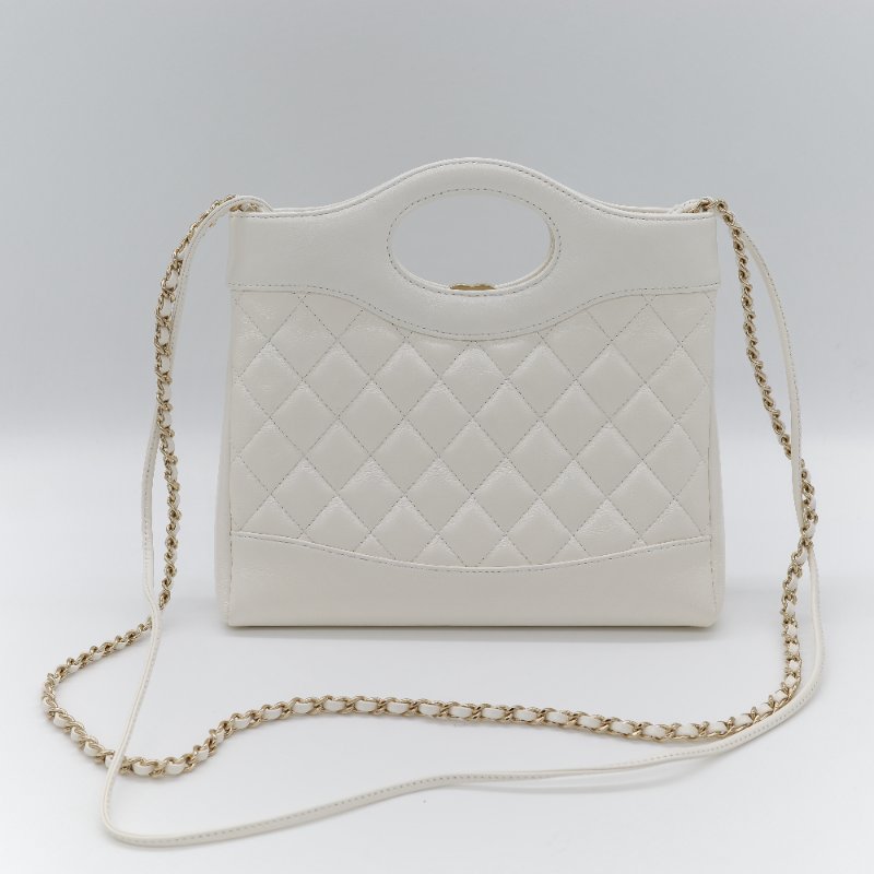 Chanel 香奈兒 31Bag Mini 22cm 白雪公主 奶白色 油蠟皮 晶片款 淺金扣 手提包 斜挎包 兩用包-5