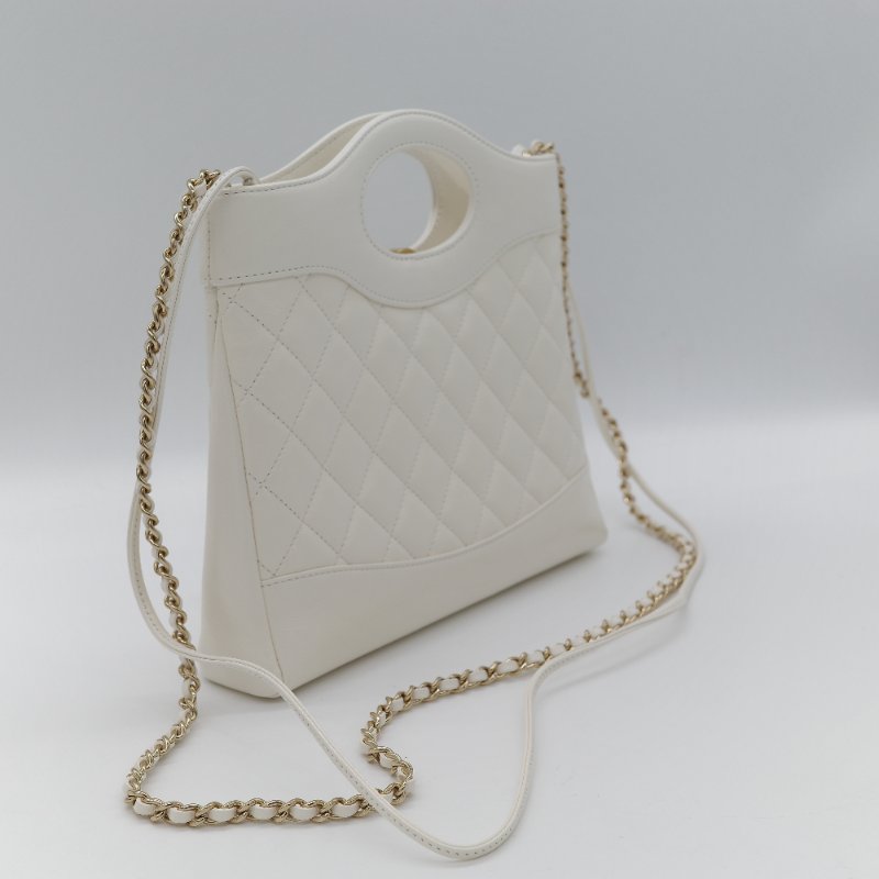 Chanel 香奈兒 31Bag Mini 22cm 白雪公主 奶白色 油蠟皮 晶片款 淺金扣 手提包 斜挎包 兩用包-7