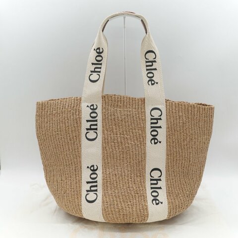 Chloé 蔻依 拉菲草 Woody Logo 亞麻色 草編包 單肩包 托特包