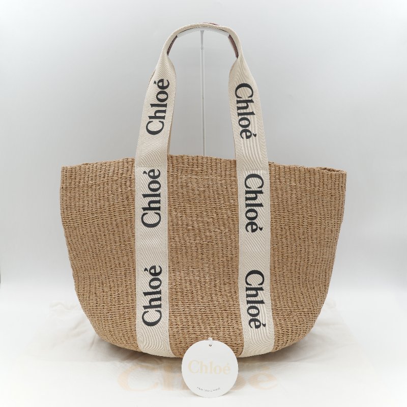 Chloé 蔻依 拉菲草 Woody Logo 亞麻色 草編包 單肩包 托特包-1