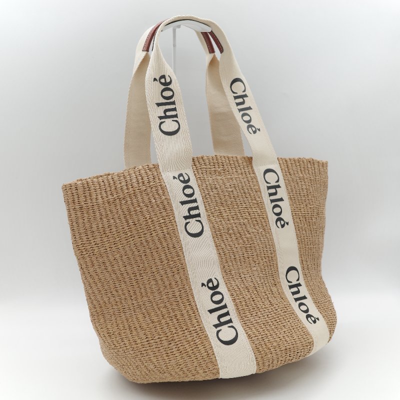 Chloé 蔻依 拉菲草 Woody Logo 亞麻色 草編包 單肩包 托特包-2