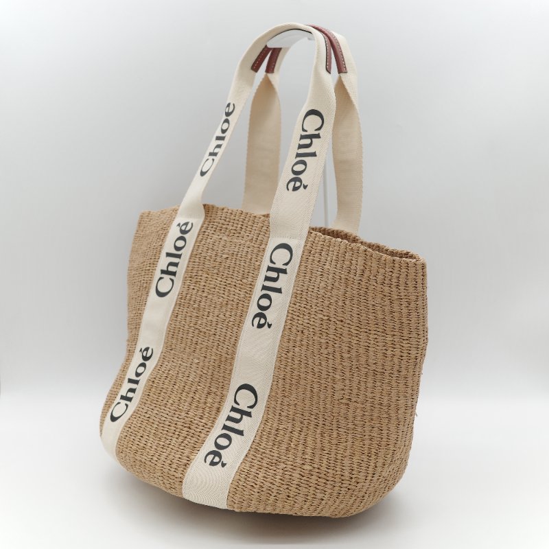 Chloé 蔻依 拉菲草 Woody Logo 亞麻色 草編包 單肩包 托特包-3