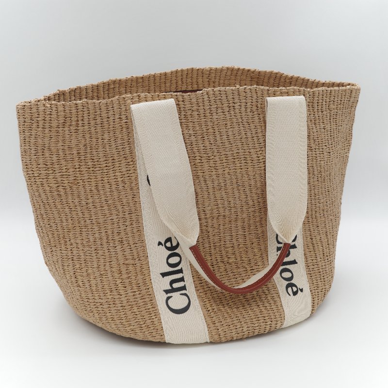 Chloé 蔻依 拉菲草 Woody Logo 亞麻色 草編包 單肩包 托特包-4