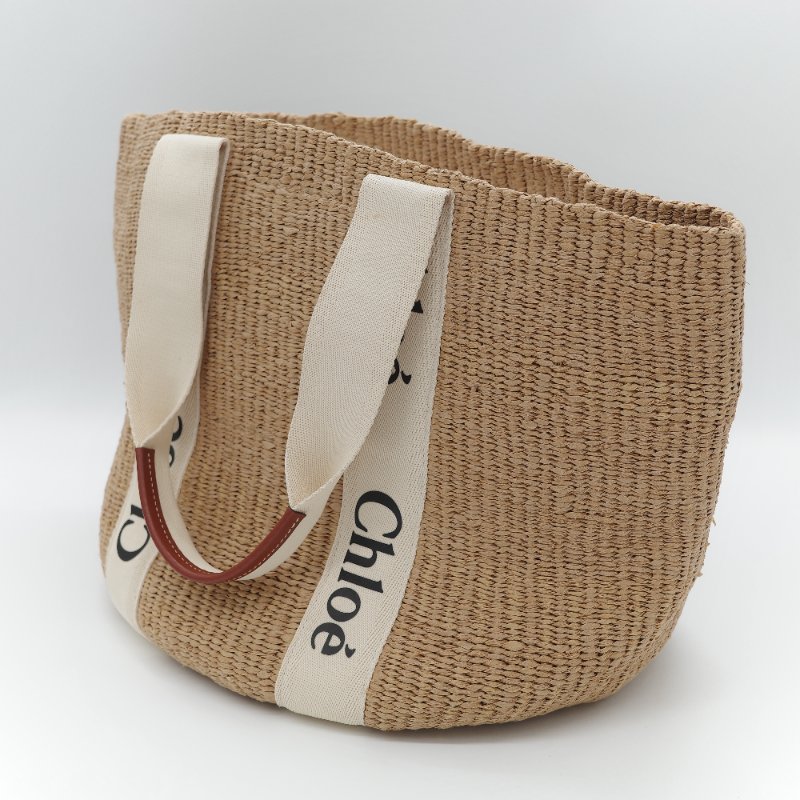 Chloé 蔻依 拉菲草 Woody Logo 亞麻色 草編包 單肩包 托特包-5