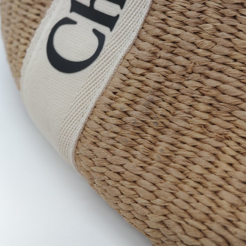 Chloé 蔻依 拉菲草 Woody Logo 亞麻色 草編包 單肩包 托特包-12