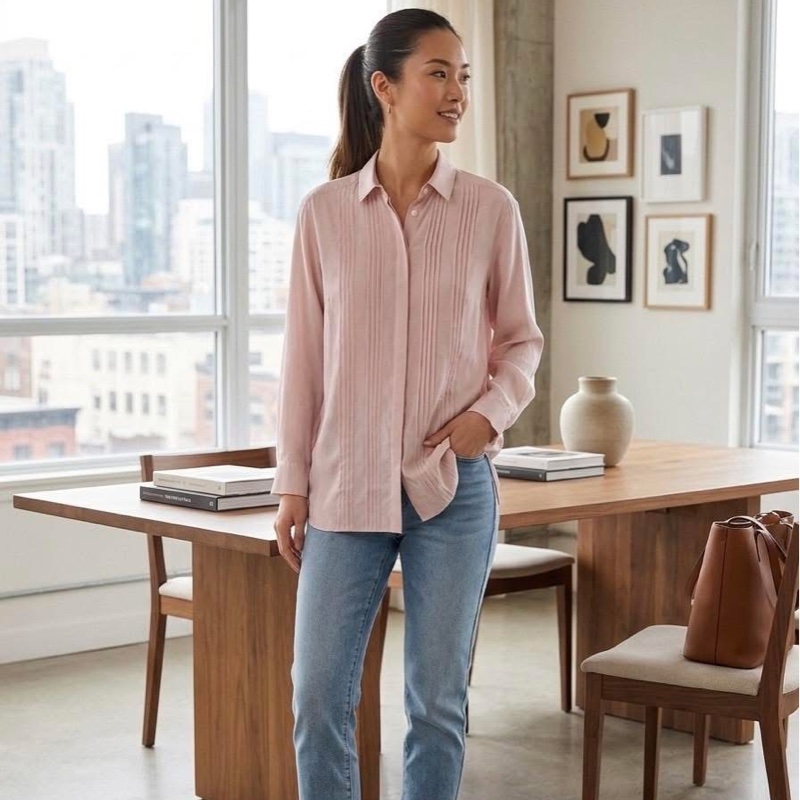 BURBERRY 倫敦 粉色 打摺襯衫-1