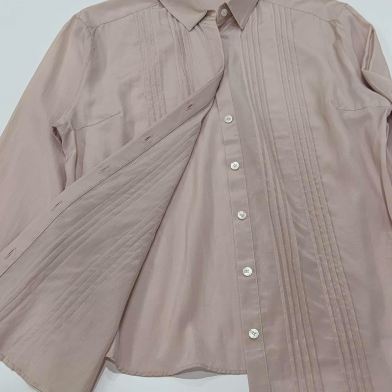 BURBERRY 倫敦 粉色 打摺襯衫-7