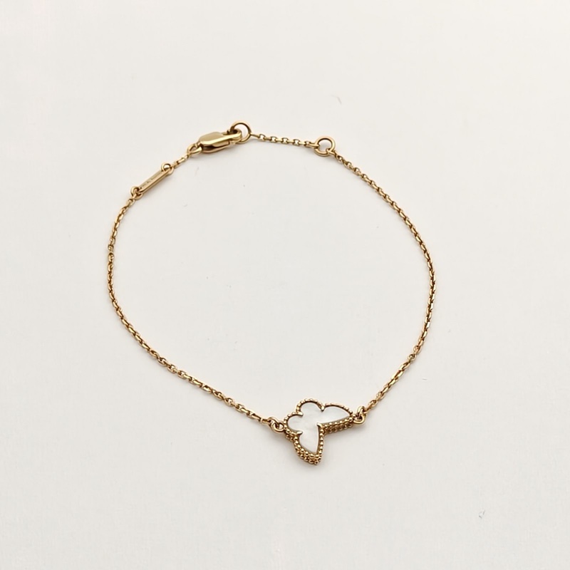 VAN CLEEF&ARPELS SweetAlhambra小號蝴蝶手鏈18K黃金/白貝母S-M碼-1