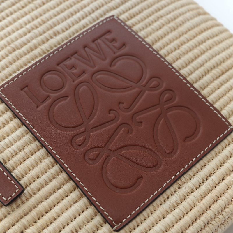 Loewe 羅威 亞麻色 拉菲草 編織 牛皮革 Logo 托特包 單肩包-8