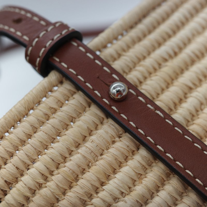 Loewe 羅威 亞麻色 拉菲草 編織 牛皮革 Logo 托特包 單肩包-9