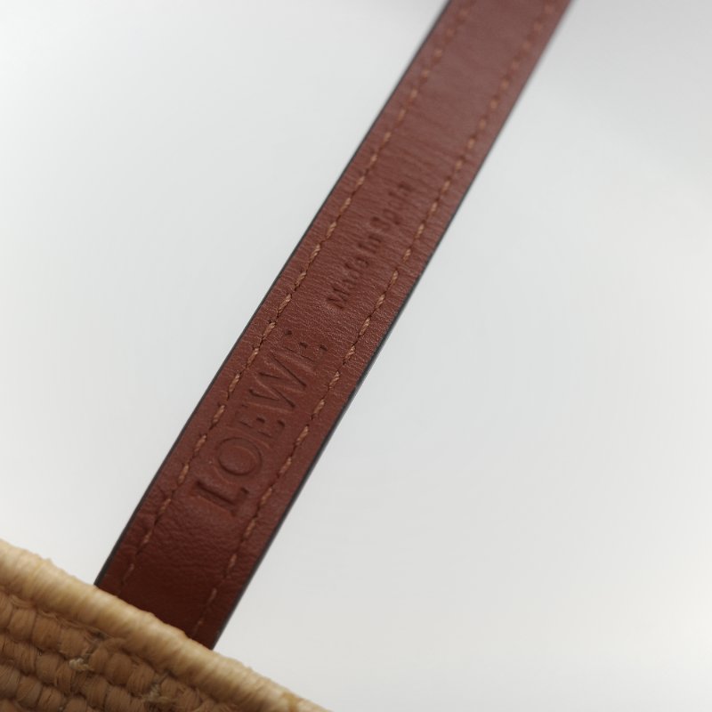 Loewe 羅威 亞麻色 拉菲草 編織 牛皮革 Logo 托特包 單肩包-12