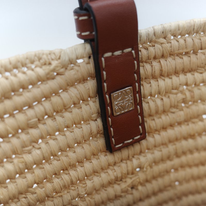 Loewe 羅威 亞麻色 拉菲草 編織 牛皮革 Logo 托特包 單肩包-15