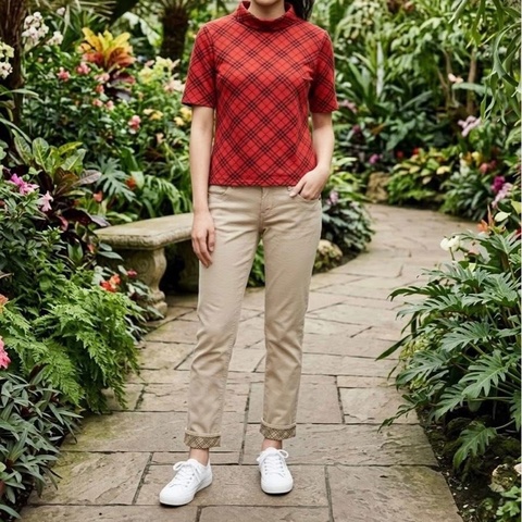 BURBERRY 藍標 卡其反褶格紋戰馬褲