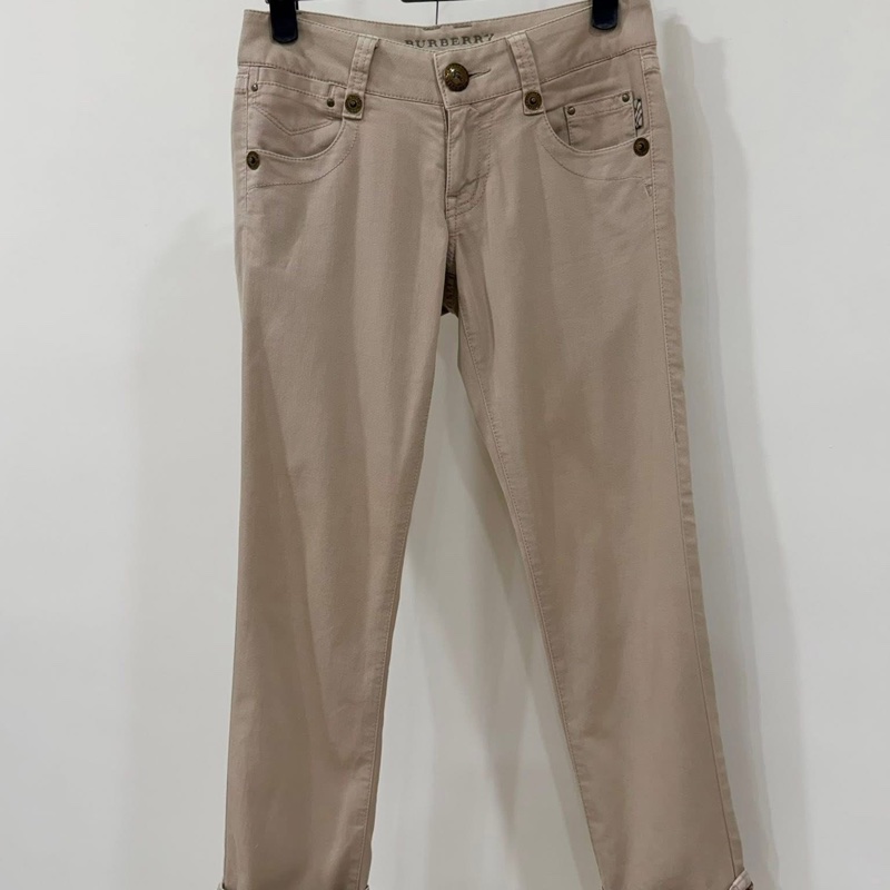 BURBERRY 藍標 卡其反褶格紋戰馬褲-1