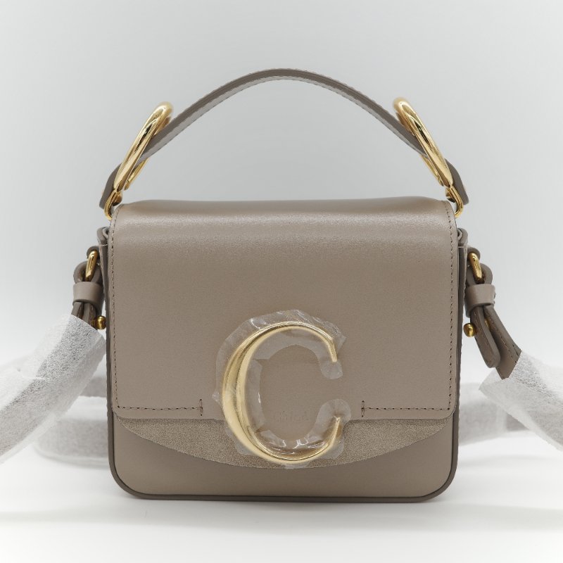 (閒置品♥️未使用)Chloé 蔻依 C Bag 小款 大象灰 麂皮拼接小牛皮 手提包 側背包-1