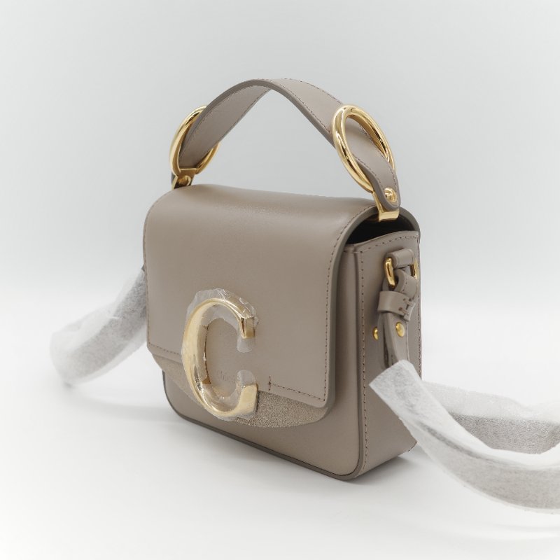 (閒置品♥️未使用)Chloé 蔻依 C Bag 小款 大象灰 麂皮拼接小牛皮 手提包 側背包-3