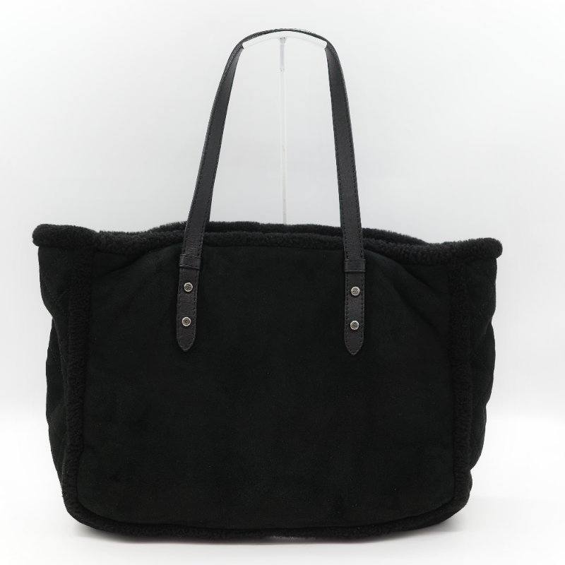 Chanel 香奈兒 銀扣 CC 菱格紋 羊羔毛 拼接 麂皮 托特包-4