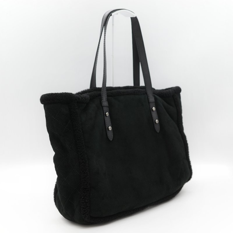 Chanel 香奈兒 銀扣 CC 菱格紋 羊羔毛 拼接 麂皮 托特包-5