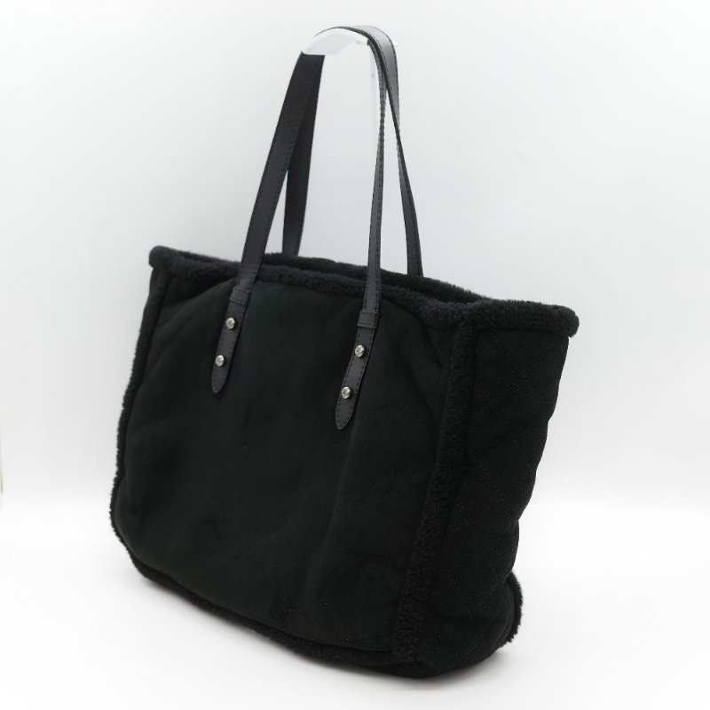 Chanel 香奈兒 銀扣 CC 菱格紋 羊羔毛 拼接 麂皮 托特包-6